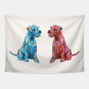 Red and Blue Polygonal Schnauzers Looking at Each Other Tapestry