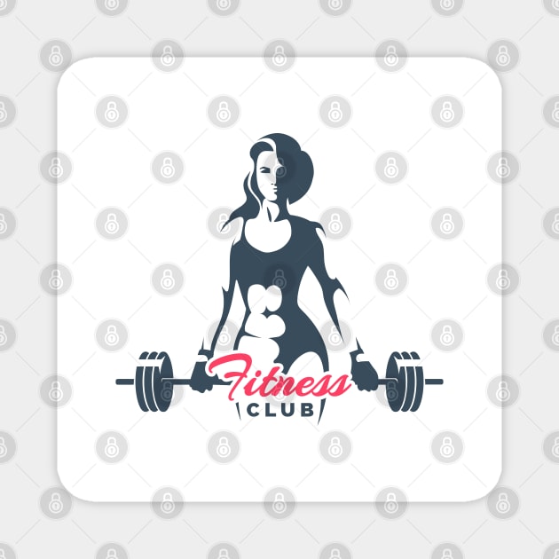 Fitness Club Logo Woman Holds Barbell Magnet by devaleta