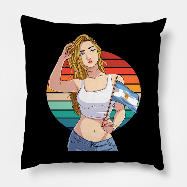 Argentinean Pride Argentina Flag Girl Vintage Pillow by Noseking