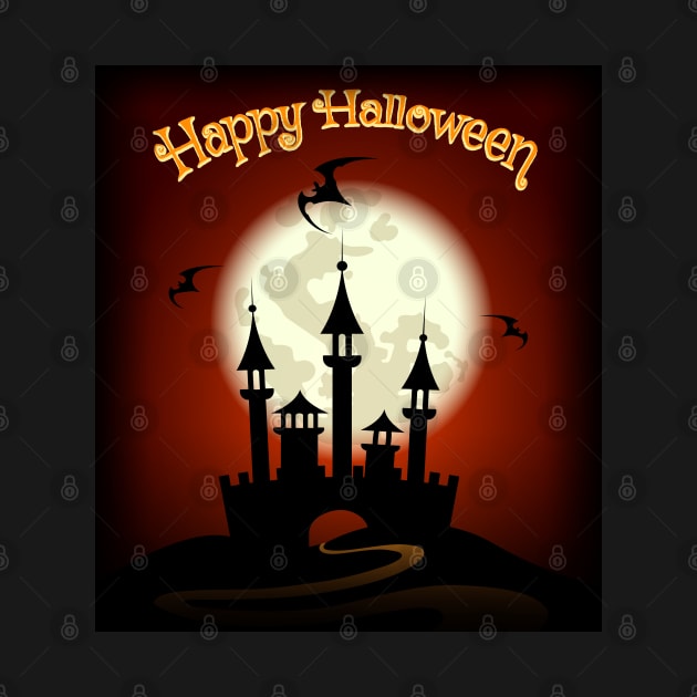 Halloween Background with Castle and Bat by devaleta