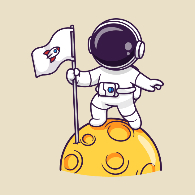 Cute Astronaut Holding Flag On Moon Cartoon by Catalyst Labs