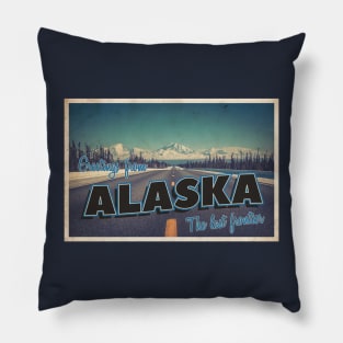 Greetings from Alaska - Vintage Travel Postcard Design Pillow