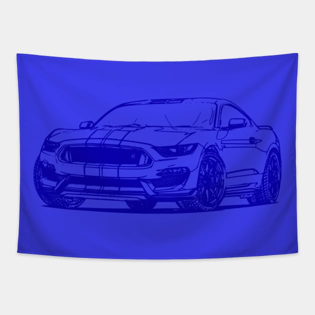 Shelby Mustang GT350 Blue Sketch Tapestry by CharlieCreator