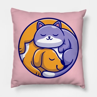 Cute Cat and Dog Sleeping Together Cartoon Pillow