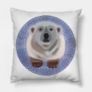 Polar Bear on blue circular pattern Pillow