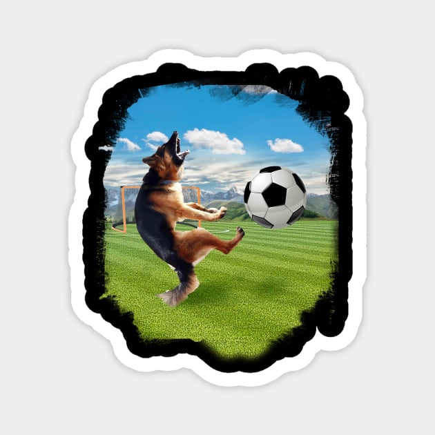 German Shepherd Dog Playing Soccer Football - German Shepherd Dog Playing  Soccer Foot - Magnet
