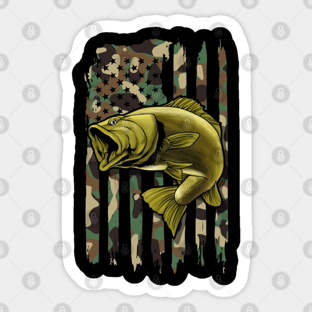 Camo American Flag Bass Fishing gift Camouflage Fish Fishing - American  Flag Bass - Sticker