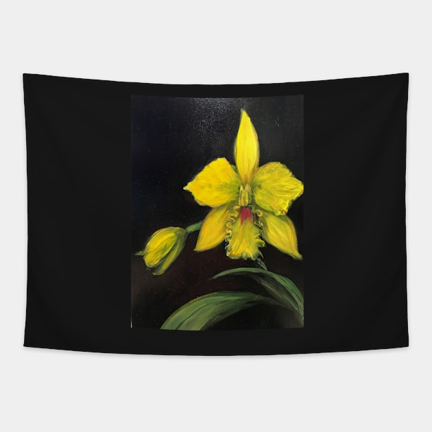 Yellow Orchidia Tapestry by artdesrapides