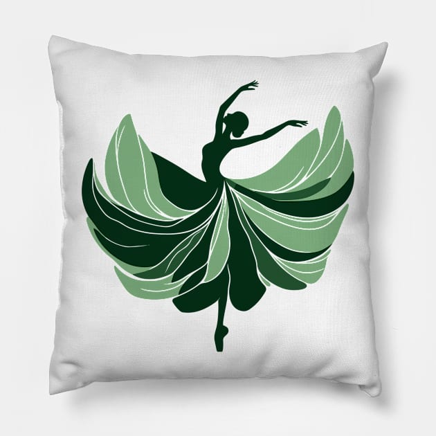 Ballet dancer in a green dress. Vector illustration on white background, ballet dance pose Pillow by Nora Liak