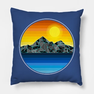 Synthwave Inspired Lakeside Mountain Grayscale Pillow