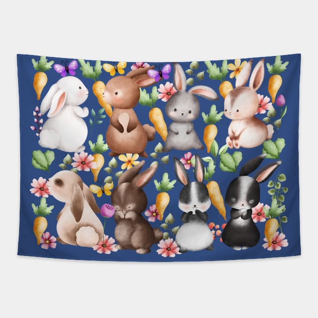 Cute bunnies pattern Tapestry by arkitekta