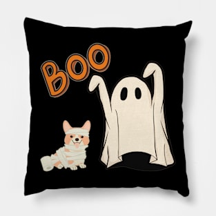 Boo! Retro Ghost and TP Corgi Pillow