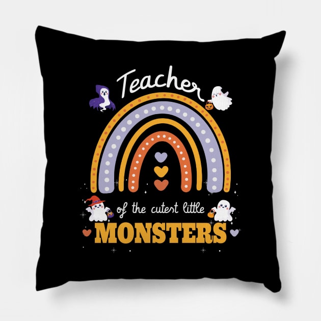 Teacher of the Cutest little monsters Rainbow kawaii ghosts Pillow by FunnyUSATees