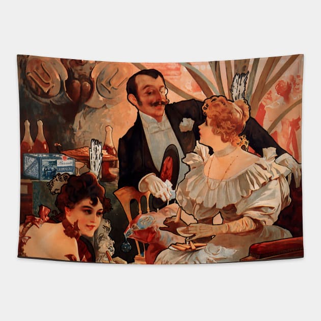 Biscuits and Champagne by A. Mucha Tapestry by Artimaeus
