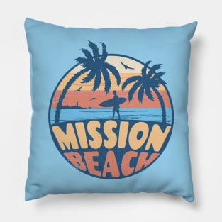 Vintage Surfing Mission Beach, California // Retro Summer Vibes // Grunge Surfer Sunset Pillow