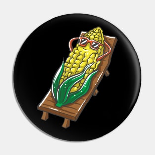 Corn Relaxing Under Sunshine Summer Vacation Beach Pin