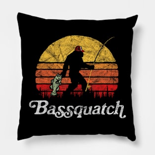 Bassquatch Funny Bigfoot Fishing Outdoor Retro Pillow