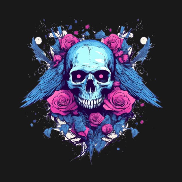 Skull with Wings and Flowers by TOKEBI