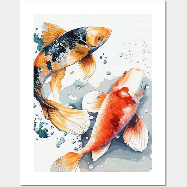 KOI Fish Japanese Watercolor - Fish Japanese Japan Animal Nature - Posters  and Art Prints