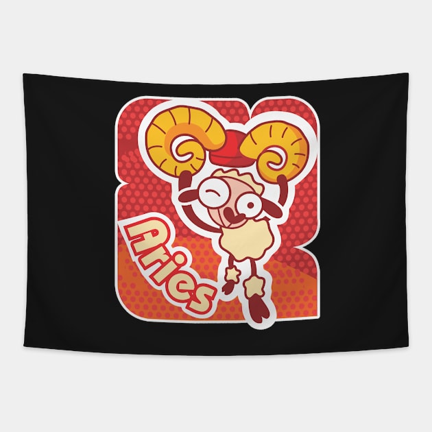 Aries Colorful Zodiac Sign Cartoon March April Birthday Tapestry by markz66