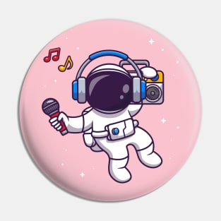 Cute Astronaut Listening Music With Boombox Cartoon Pin