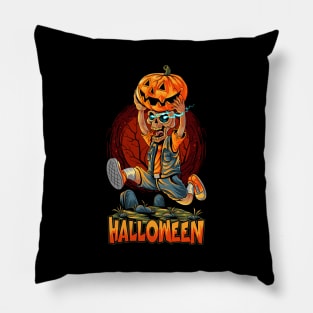 cute-halloween-zombie-running-with-pumpkin Pillow