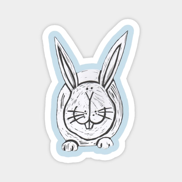 Rabbit,White Rabbit on blue Magnet by krisevansart