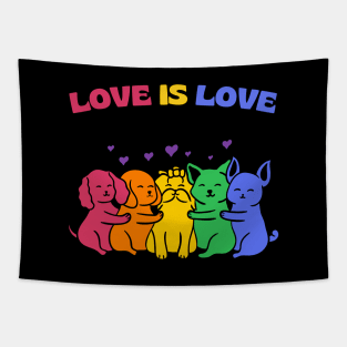 Love is Love Colorful Cats Dogs Tapestry