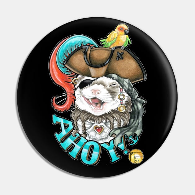 Ferret Pirate Ahoy -Sable Coat Pin by Nat Ewert Art