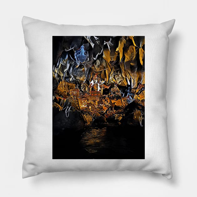 Captain Jack on his treasure artwork Pillow by kiwimick