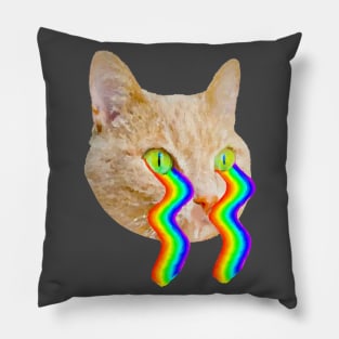 cat with rainbow waves flowing from eyes Pillow