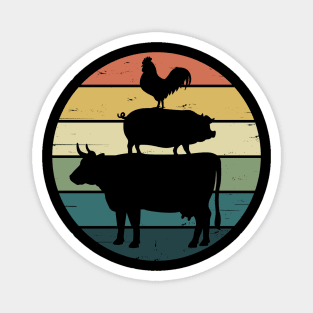 Retro Rainbow Stacked Farm Animals Cow Pig Rooster Magnet