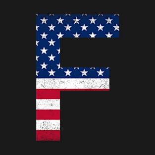 Vintage Letter F Capital Alphabet F American Flag T-Shirt