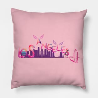 Zoolos LA Dreams: Pink and Purple Watercolor Letter Art with Iconic Landmarks – Exclusive Los Angeles Tee Pillow