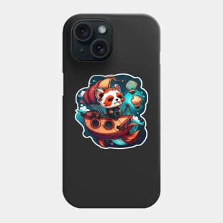 A Red Panda sailing a Boat in Outer Space Sticker Phone Case