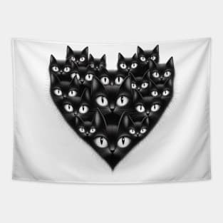 Black Cat Heart Tapestry