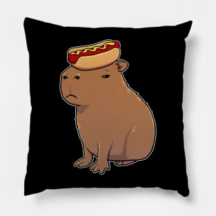 Capybara with a Hotdog on its head Pillow