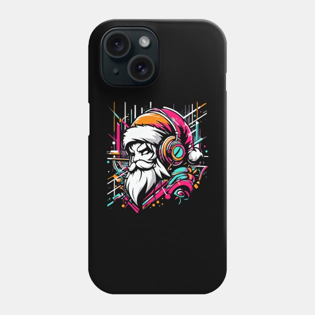 Santa Claus with headphones on his ears listening to music Phone Case by T-Shirt Paradise