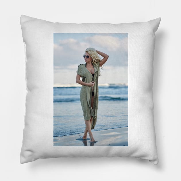 Beautiful woman on the sea shore Pillow by naturalis