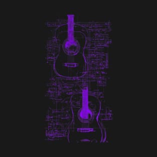 Purple Neon Da Vinci Acoustic guitar blueprint T-Shirt