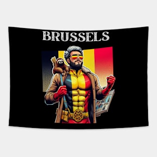 Brussels 90s Comic Book Super Hero Belgian Tapestry