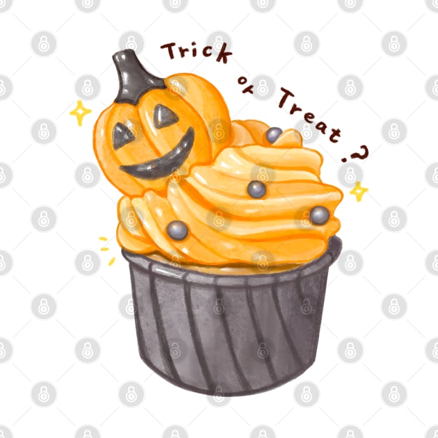 Halloween Pumpkin Cupcake Illustration - Trick or Treat? (萬聖節南瓜杯子蛋糕) by Rose Chiu Food Illustration