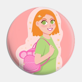 Cute Girl With Bag Drawing Pin