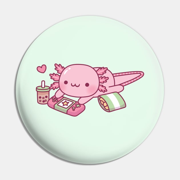 Cute Axolotl Relax Gamer Pin by rustydoodle