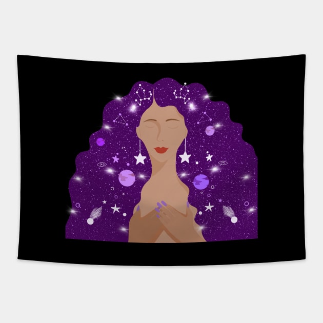 A purple woman in my Universe 2 Tapestry by Miruna Mares