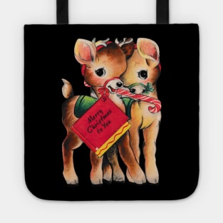 Vintage Reindeer Cute and Cuddled Together Tote