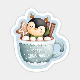 Cute Christmas Penguin in a Teacup Magnet