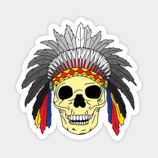 Indian Chief Skull Wearing Headdress Magnet