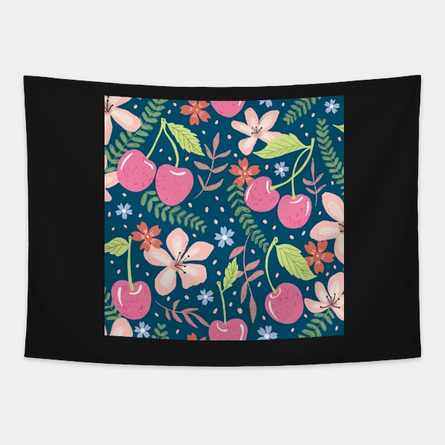 Cherry floral pattern Tapestry by Papergrape