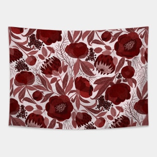 Peony burgundy monochrome Tapestry